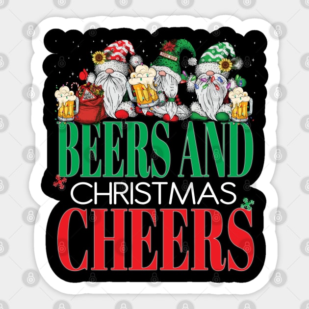 Funny Beers and Christmas Cheers Gnomes Santa Claus Xmas Holiday Season Sticker by Envision Styles